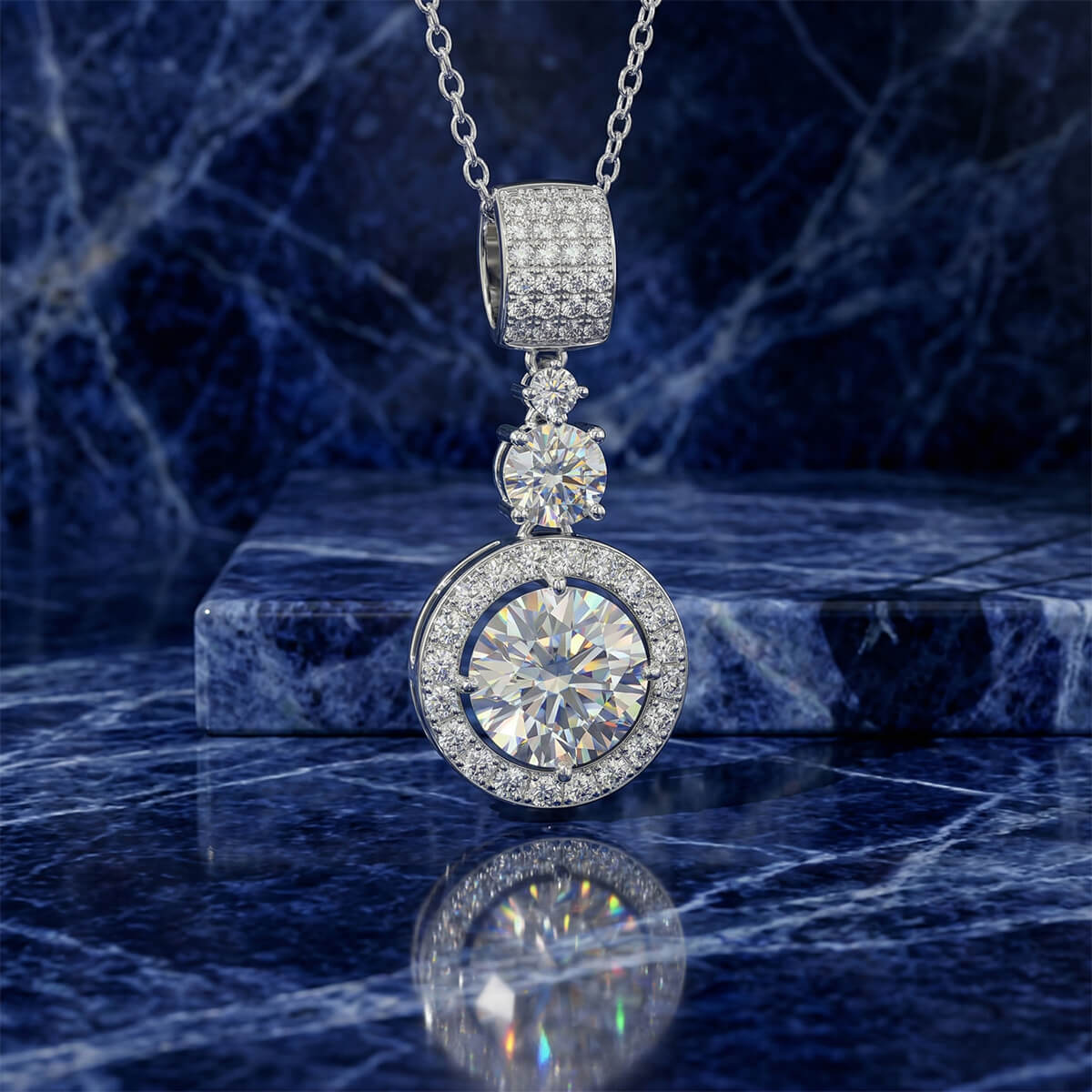 MARDAZA Triple Sparkle Round Cut Sterling Silver Moissanite Necklace