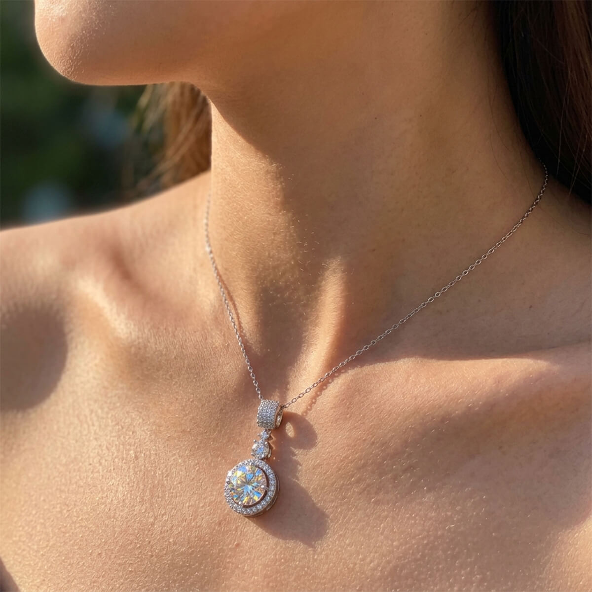 MARDAZA Triple Sparkle Round Cut Sterling Silver Moissanite Necklace