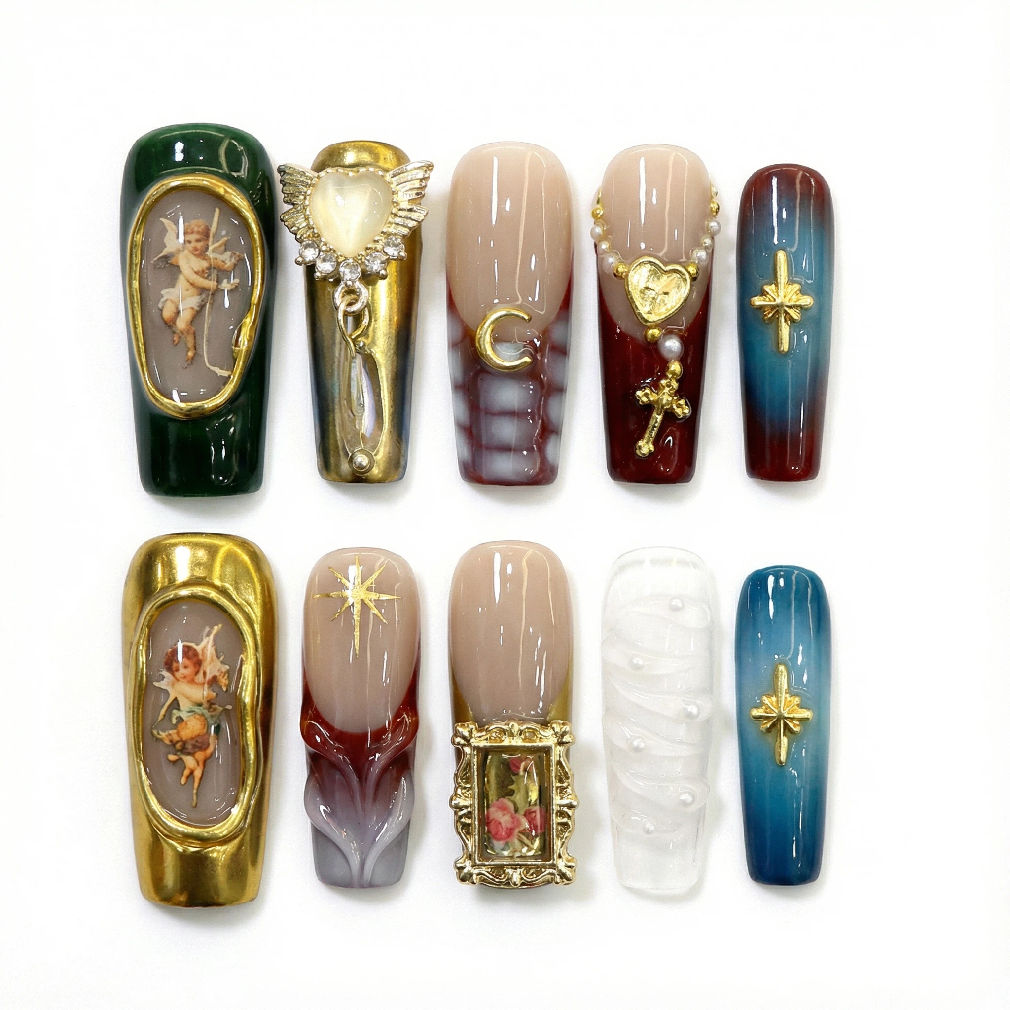 Alt：Press-on nails sizing guide — nail tips shown by size for choosing the best fit (XS/S/M/L).