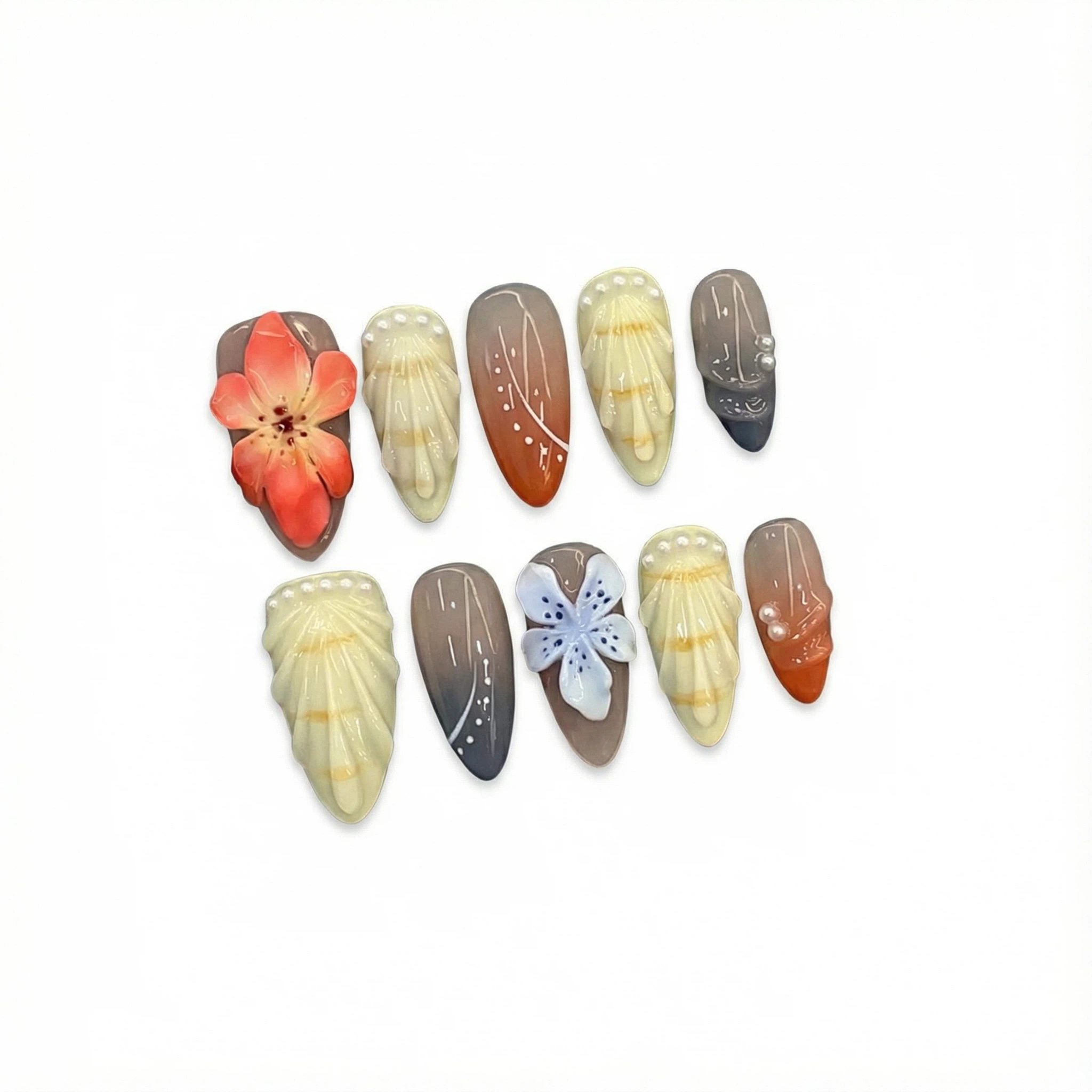 Press-on nails sizing guide — nail tips shown by size options XS, S, M, L for better fit selection.