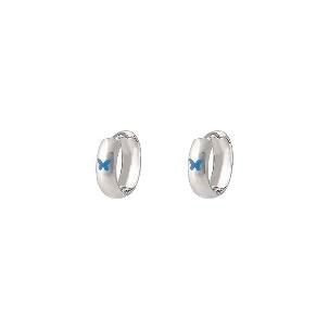 Silver blue butterfly hoop earrings with light blue enamel detail