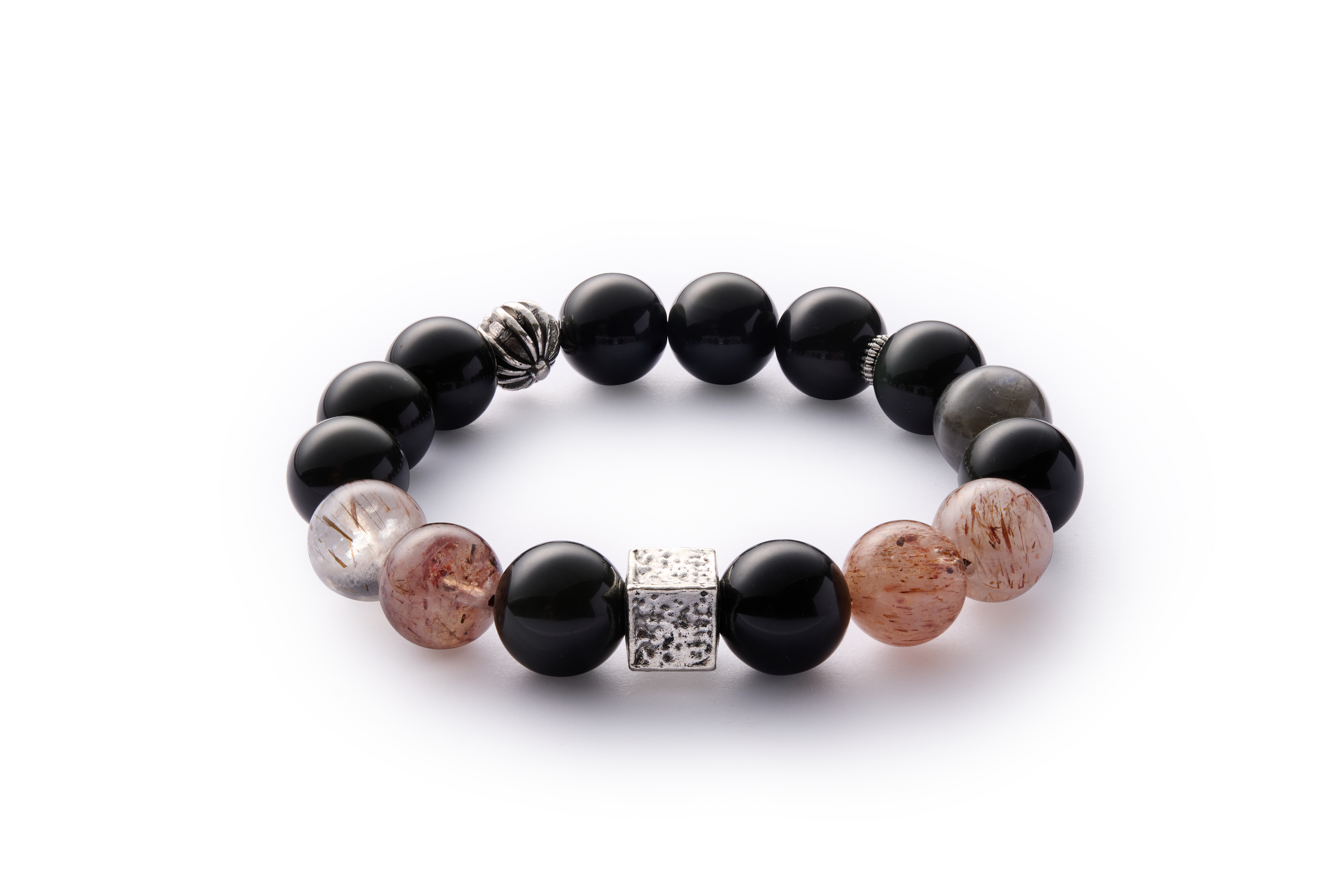 Side angle of single bracelet forming a circle, 16–18 cm elastic fit, natural gemstone texture