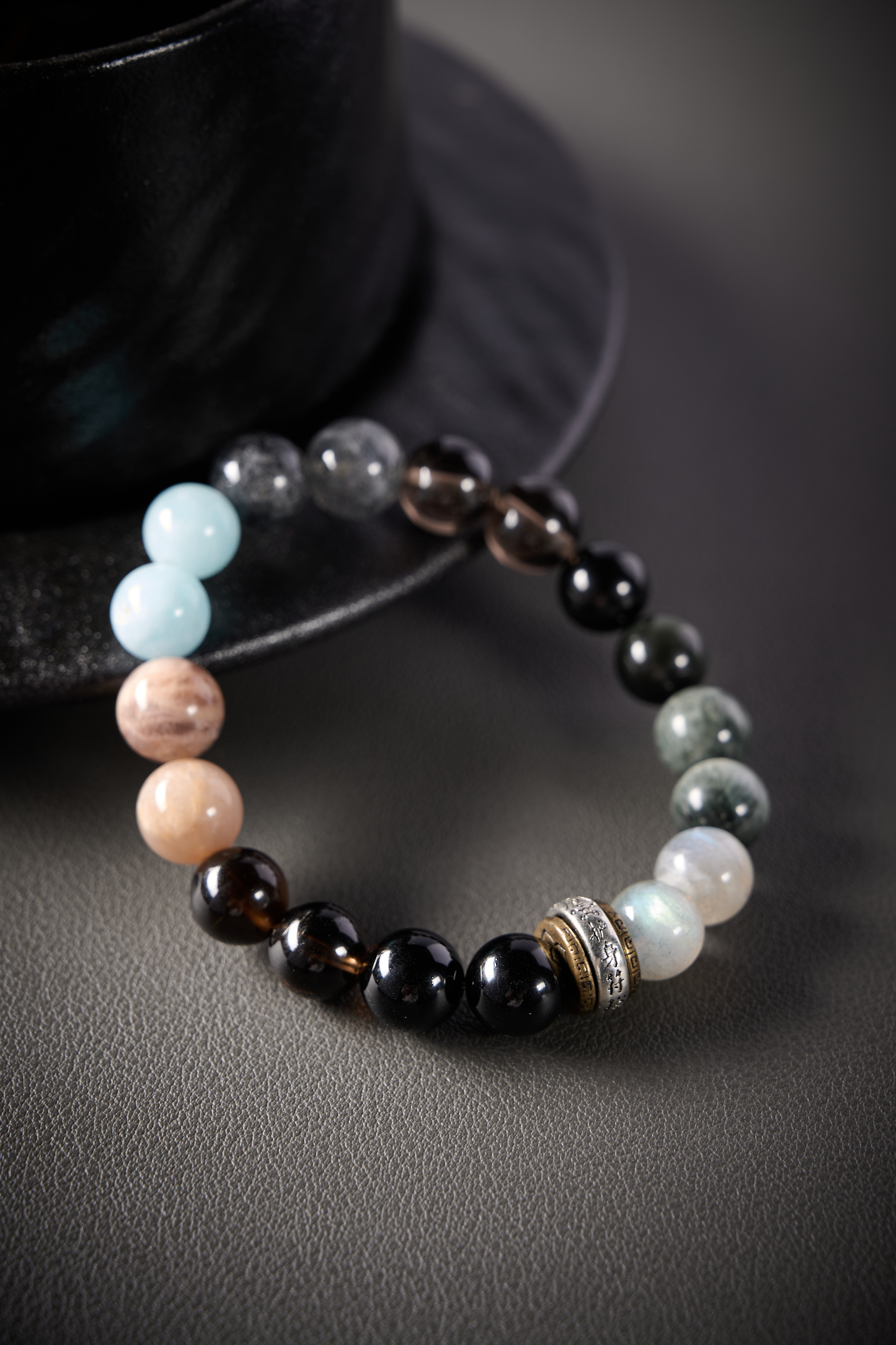 Texture highlight – feldspar beads with natural speckled pattern and matte-to-gloss finish.