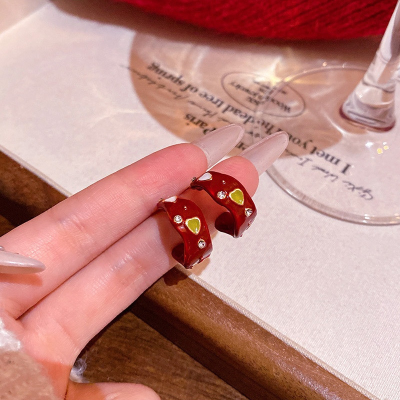 Red chunky heart hoop earrings lifestyle view