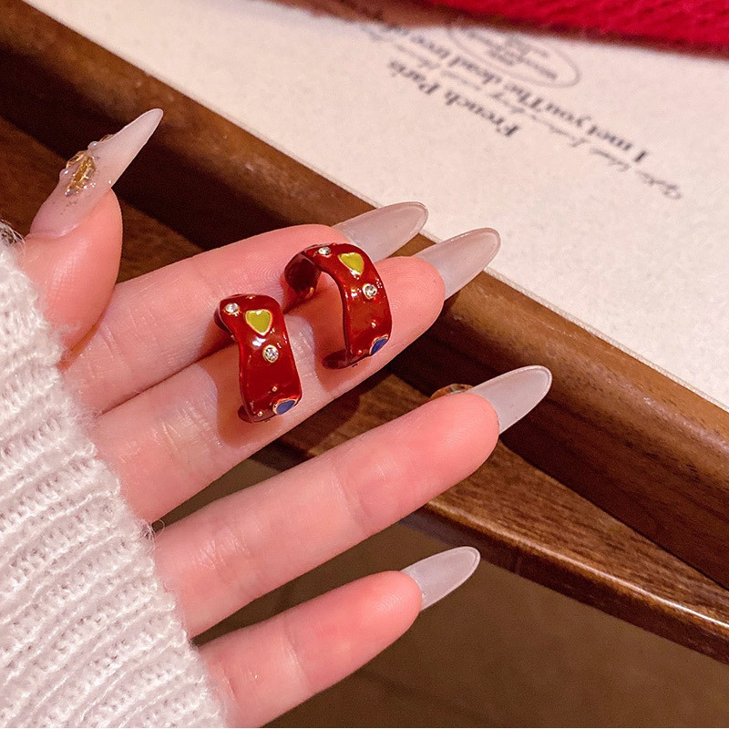 Red heart rhinestone earrings product detail