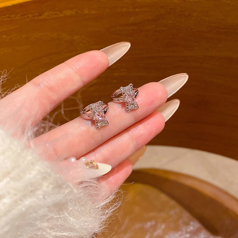Pink Zircon Bow Hoop Earrings Detail
