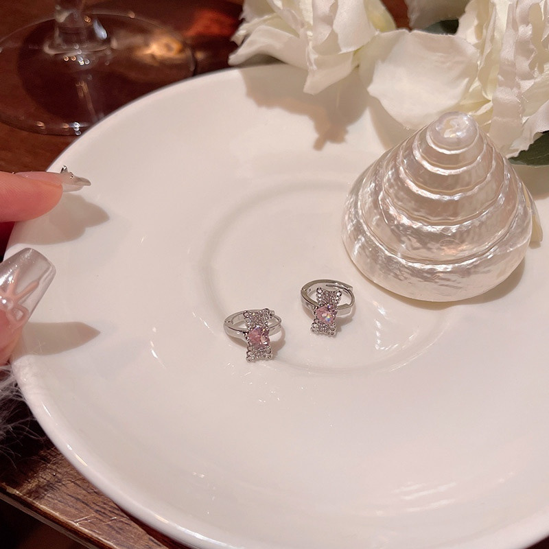 Silver Zircon Bow Hoop Earrings Display