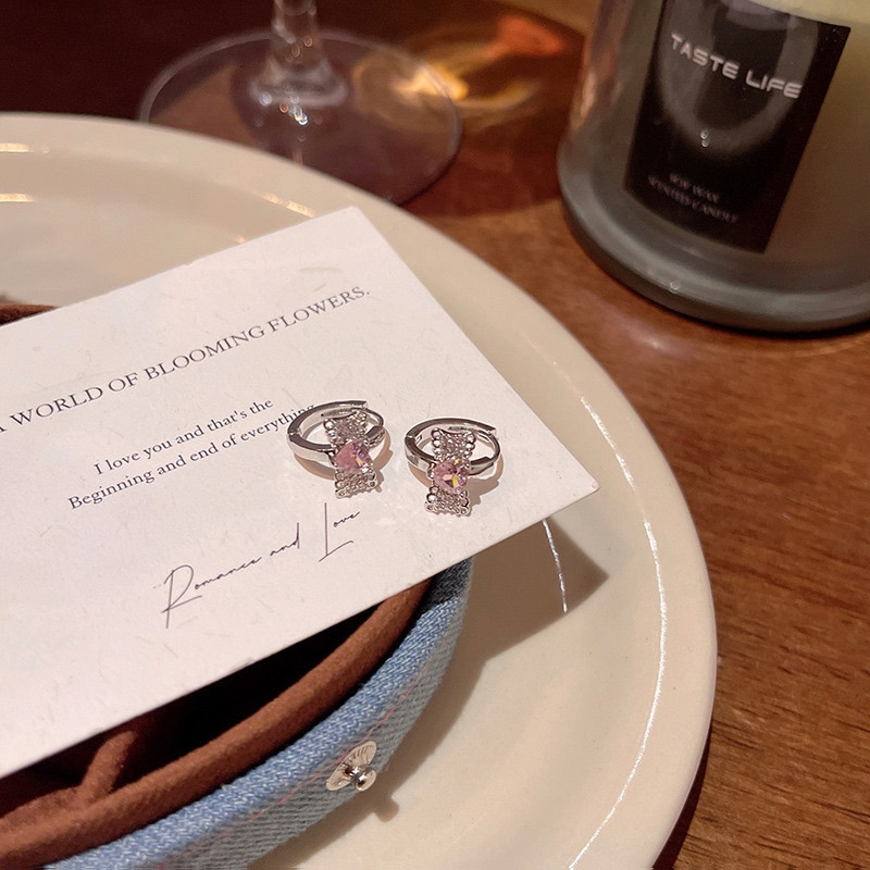 Silver Pink Bow Hoop Earrings Lifestyle Display