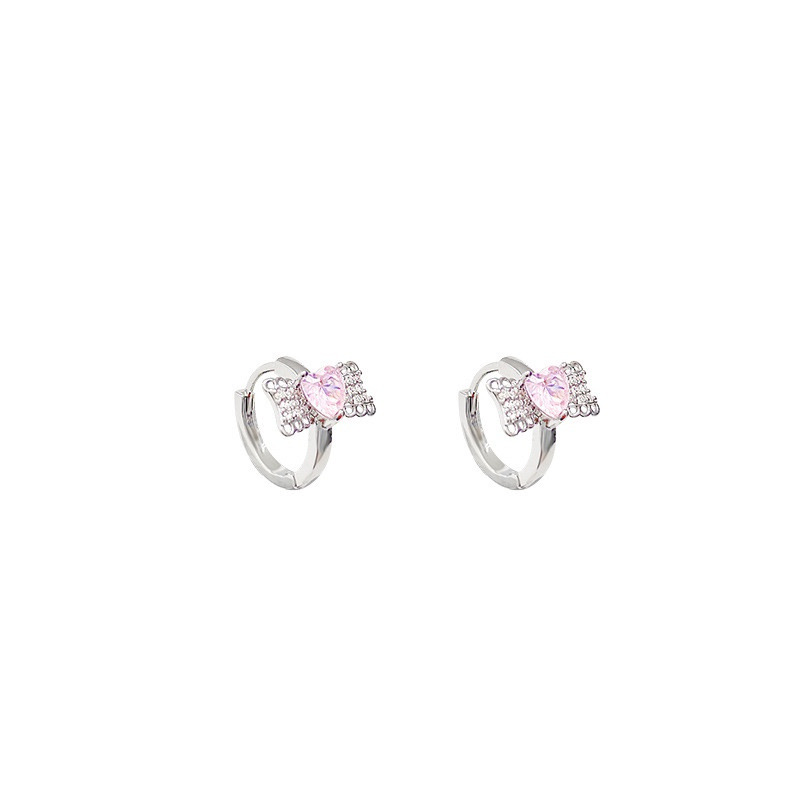 Silver Pink Zircon Bow Hoop Earrings