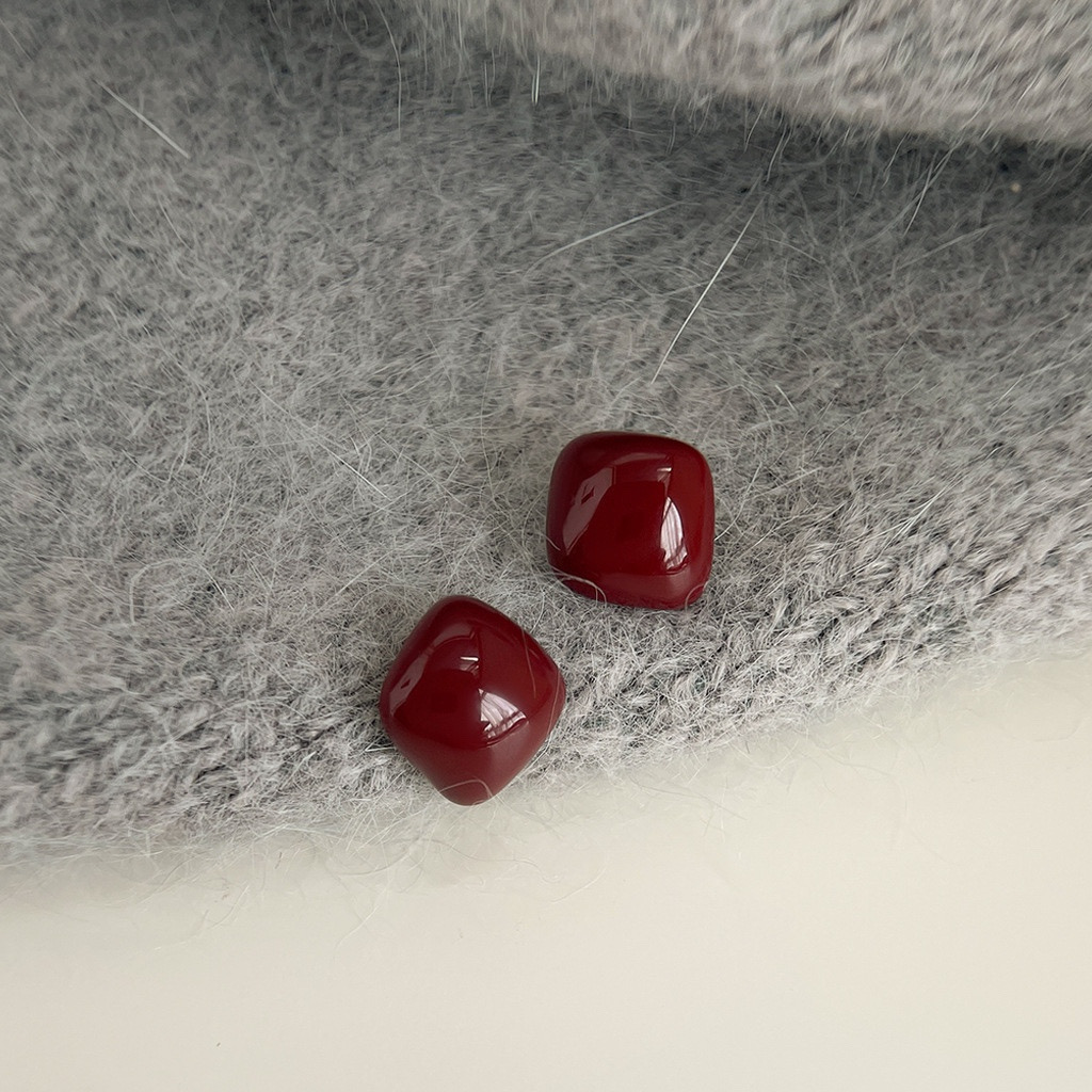 Burgundy geometric stud earrings product view