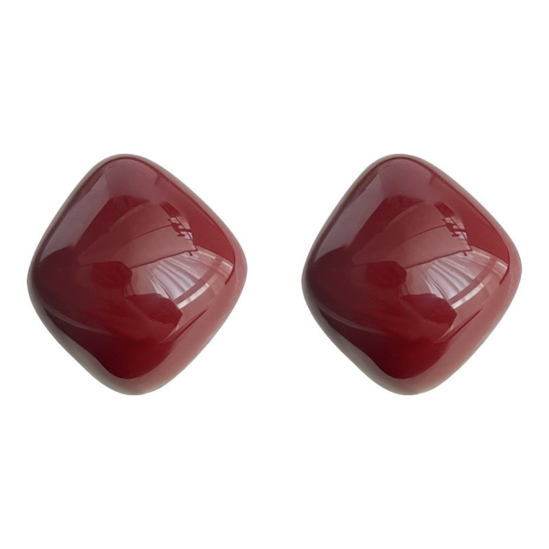 Burgundy square enamel stud earrings on white background