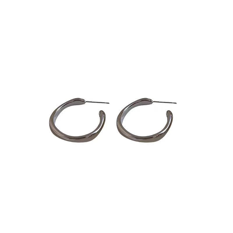 Silver Chunky Hoop Earrings on White Background