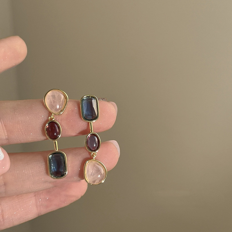 Close-Up of Multicolor Resin Asymmetric Drop Earrings