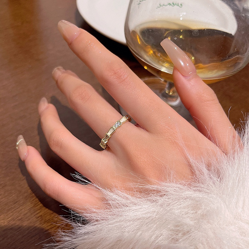 Gold Geometric Zircon Open Ring on Hand