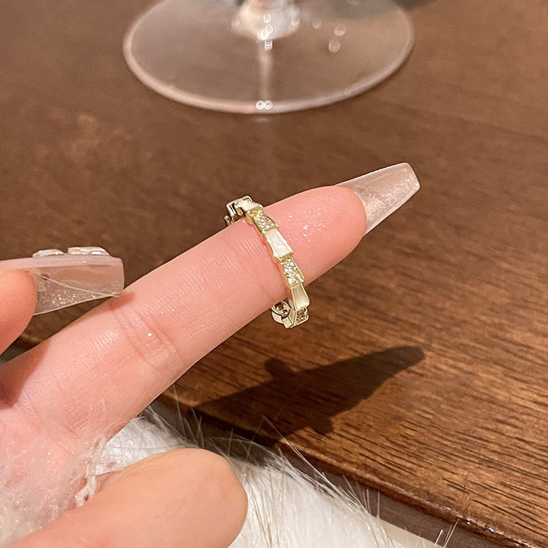 Gold Geometric Ring with Zircon and Enamel Details