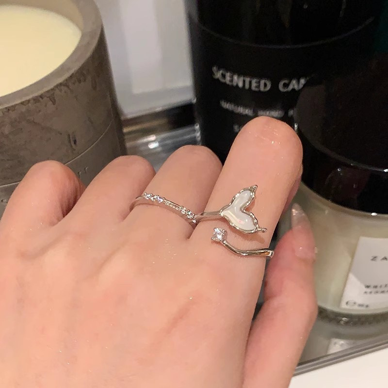 Silver Whale Tail Adjustable Ring Worn on Hand