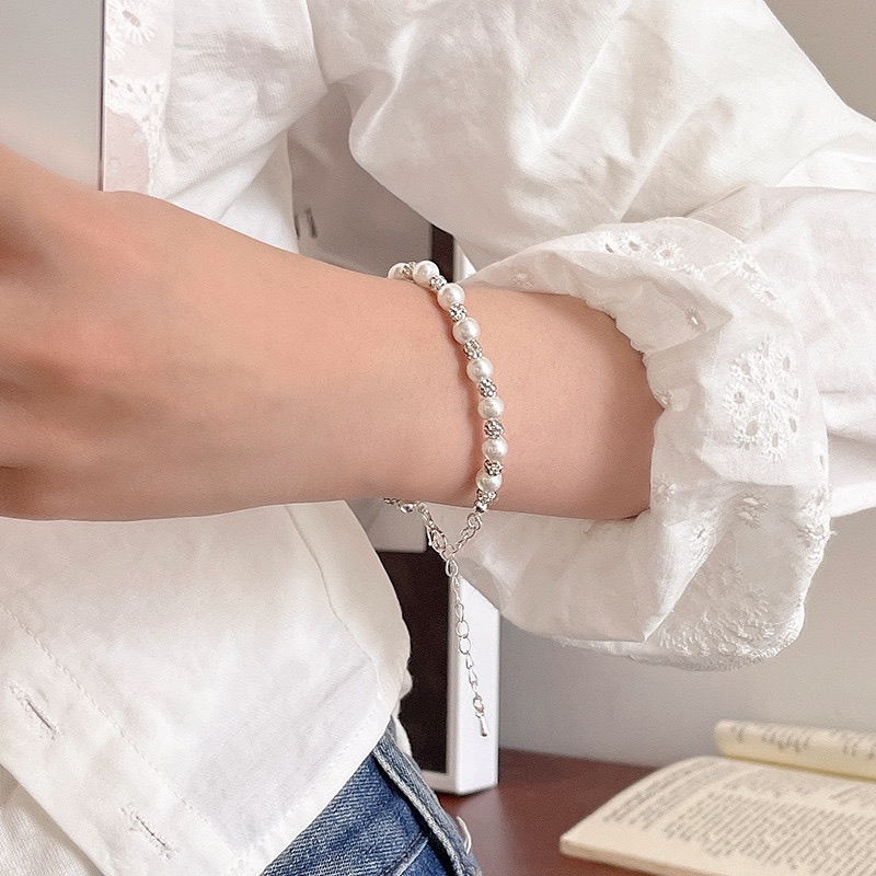 Faux Pearl and Sparkle Bracelet with White Outfit