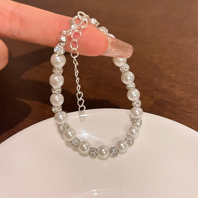  Adjustable Pearl Bracelet with Silver Tone Extension Chain