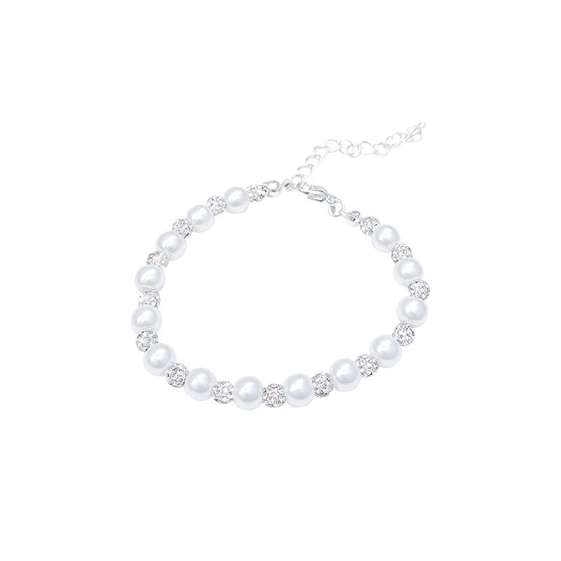 White Faux Pearl Bracelet with Sparkling Silver Tone Accents