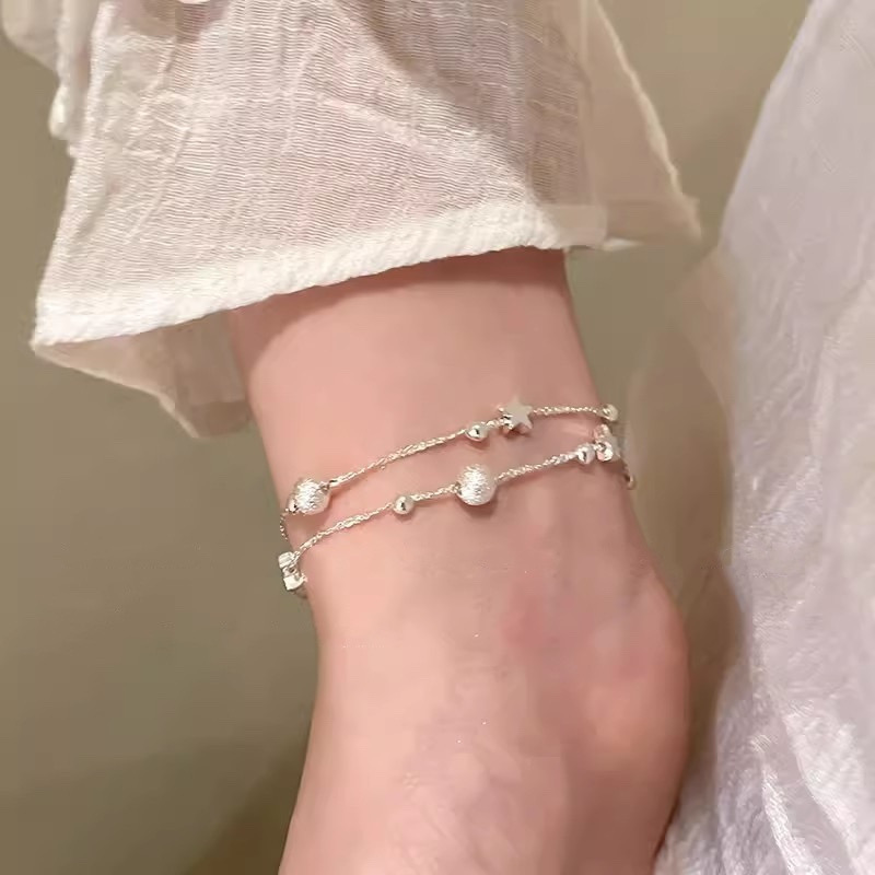 Silver Star and Textured Bead Bracelet Detail