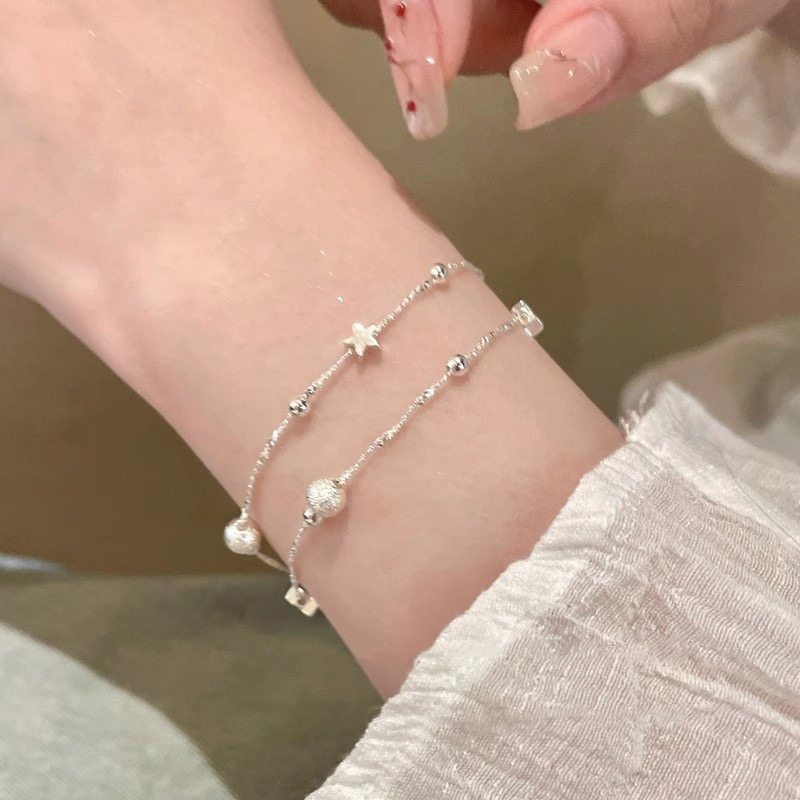 Silver Double Layer Star Bracelet on Wrist