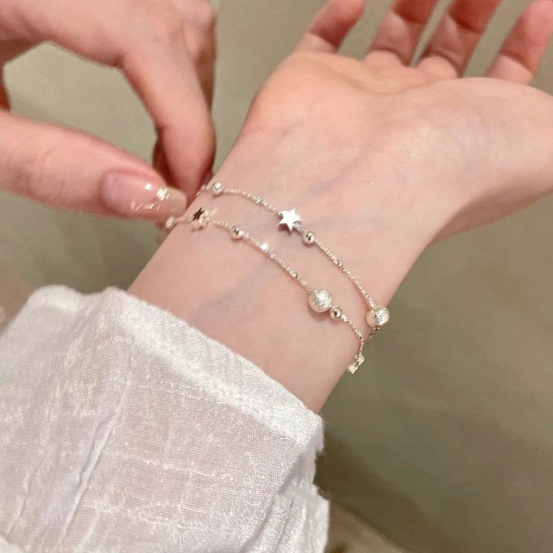 Silver Star and Beaded Double Layer Bracelet