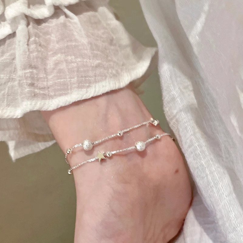 Silver Star Charm Double Layer Bracelet Wrist View