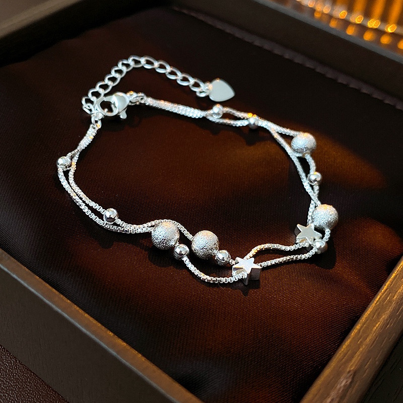 Silver Double Layer Star Beaded Bracelet