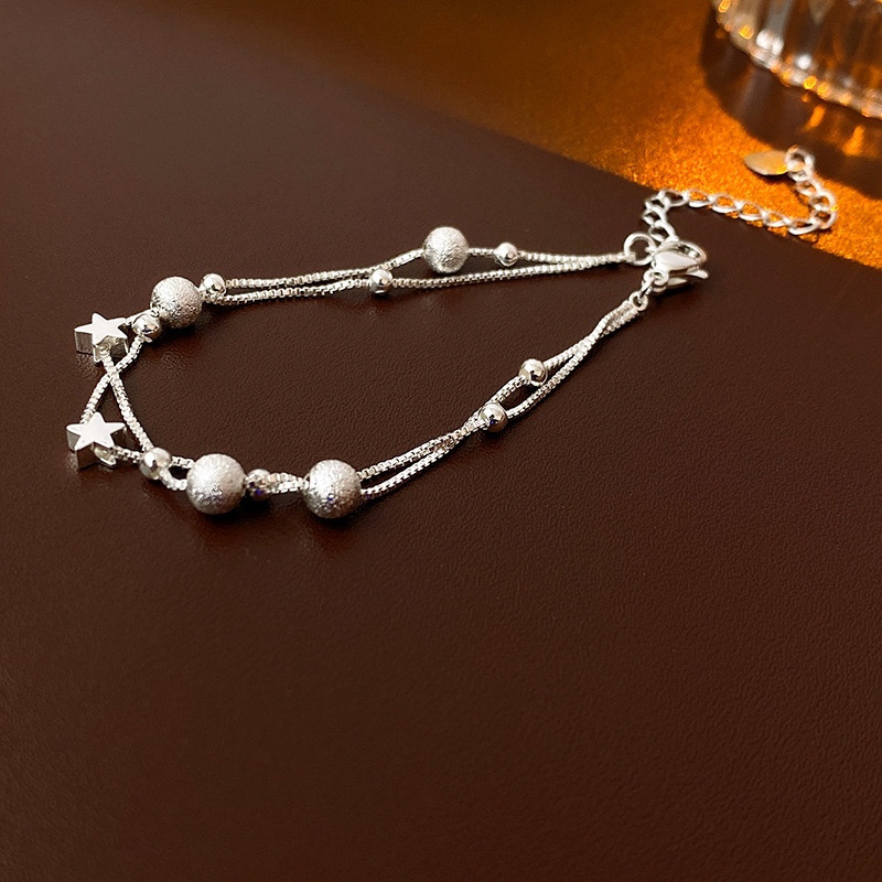 Silver Double Layer Star Beaded Bracelet