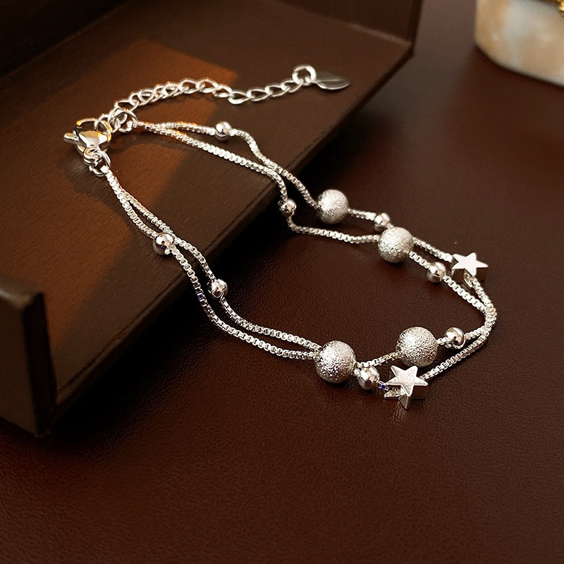 Silver Double Layer Star Beaded Bracelet