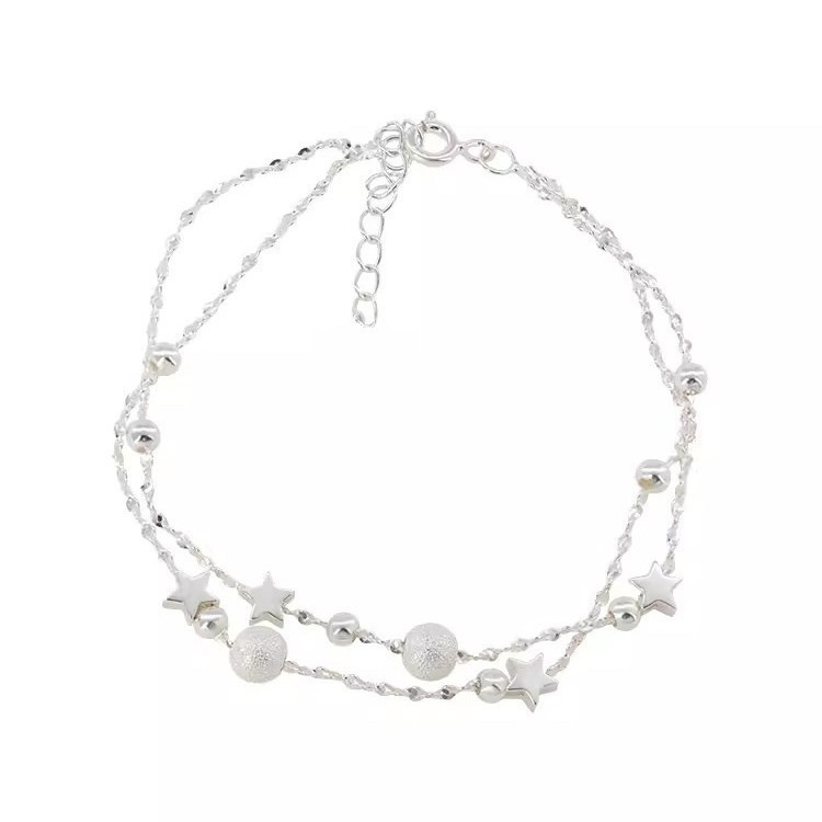 Silver Double Layer Star Beaded Bracelet