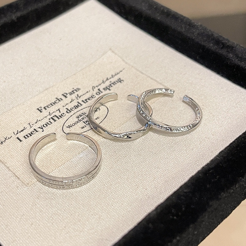 Three Minimalist Silver Adjustable Open Rings