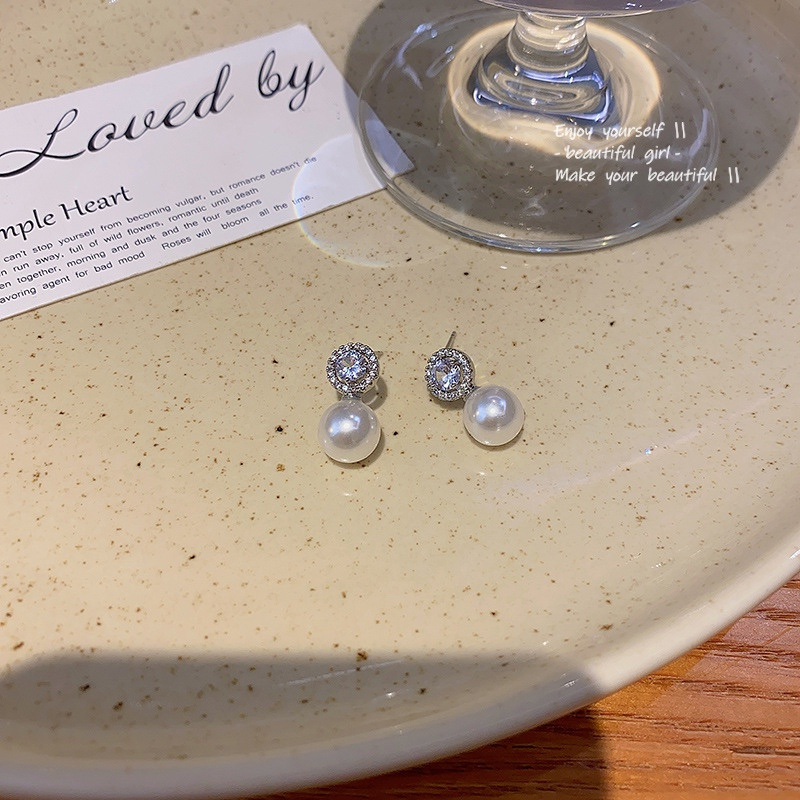 Silver Zircon Pearl Earrings Lifestyle Display