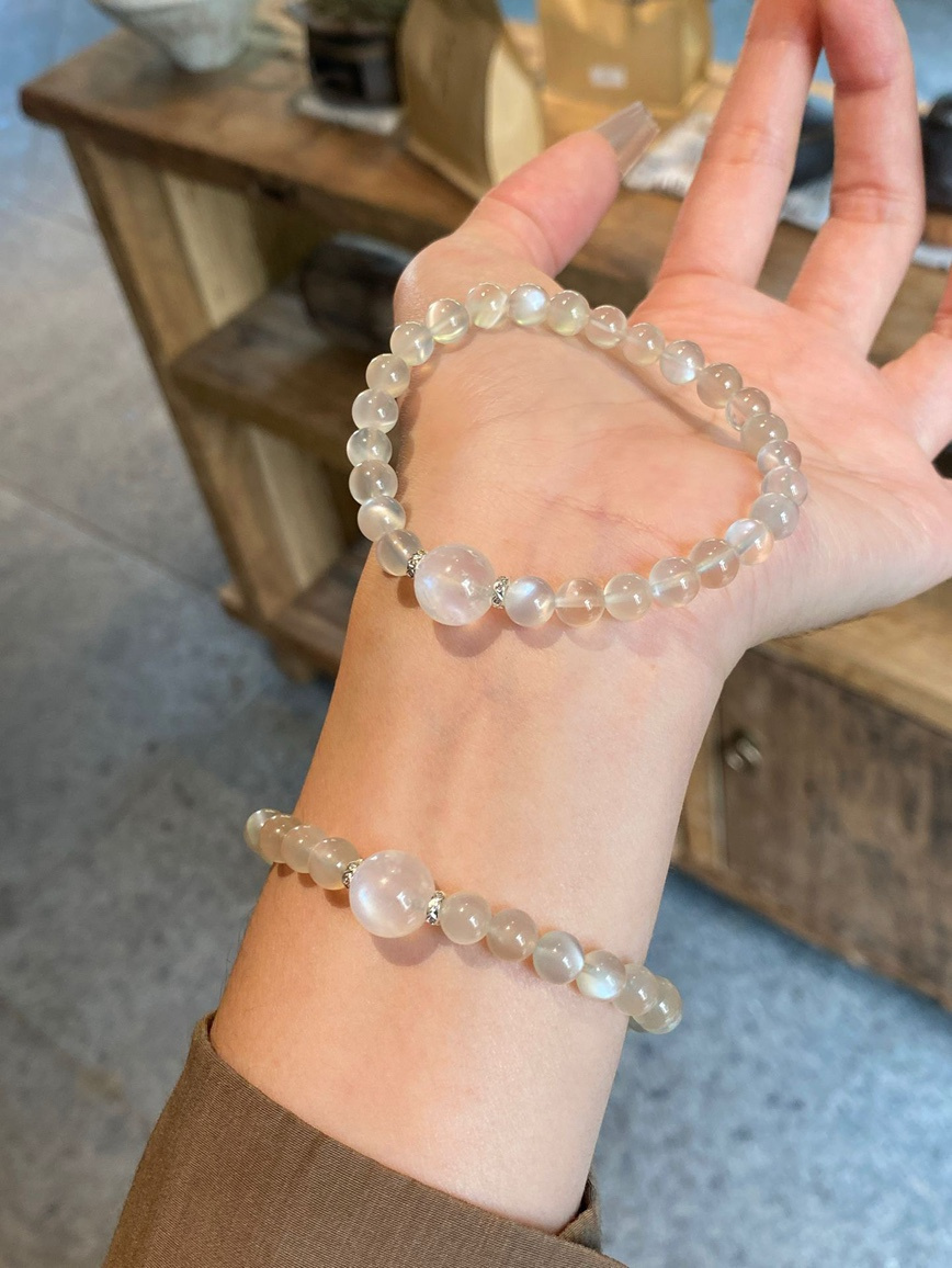 Angle view – bracelet showing main centerpiece moonstone bead.