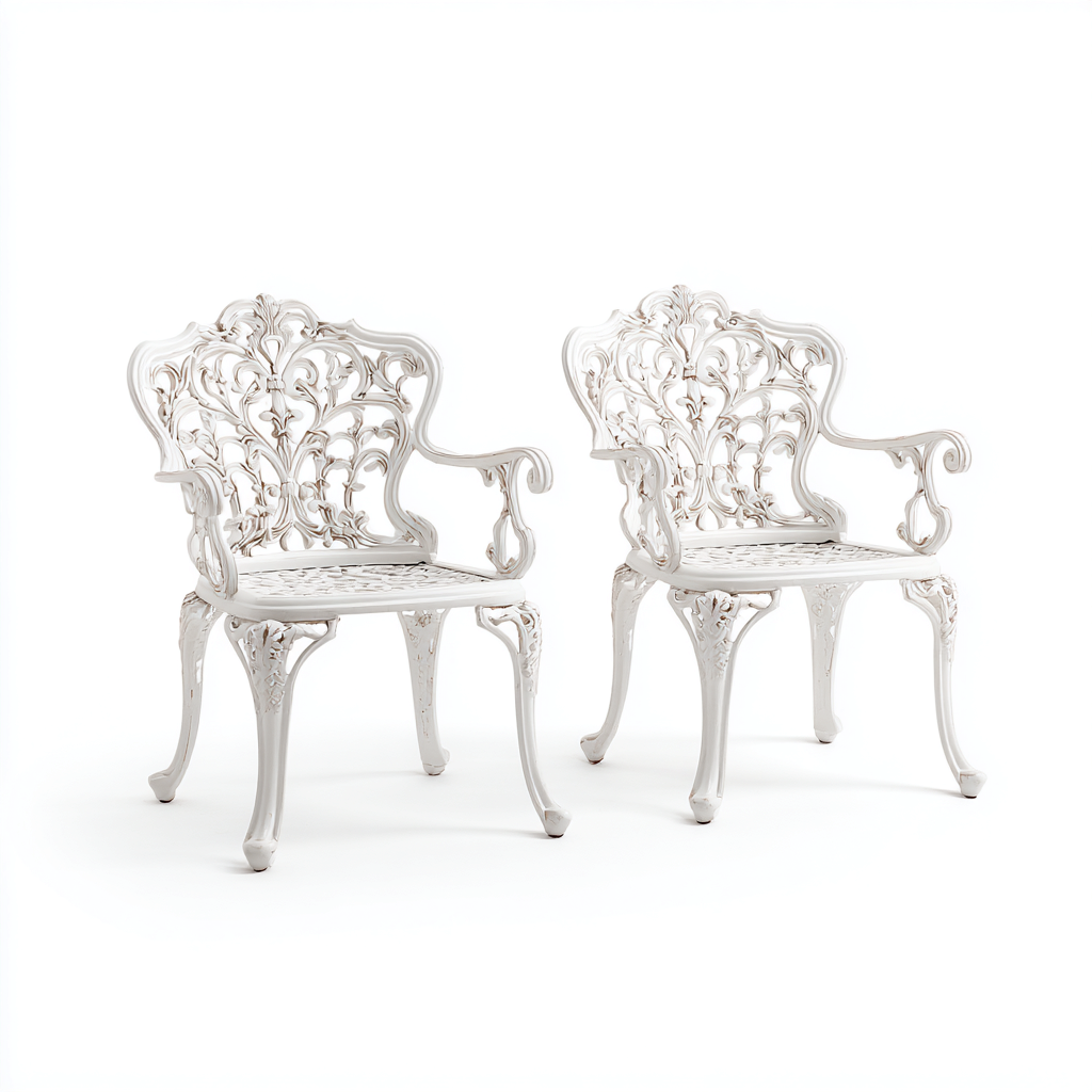 Chaise de jardin-en fonte d'aluminium sculptée-accoudoirs intégrés-60x65x90 cm - blanc - style vintage pour extérieur-Dwellingena