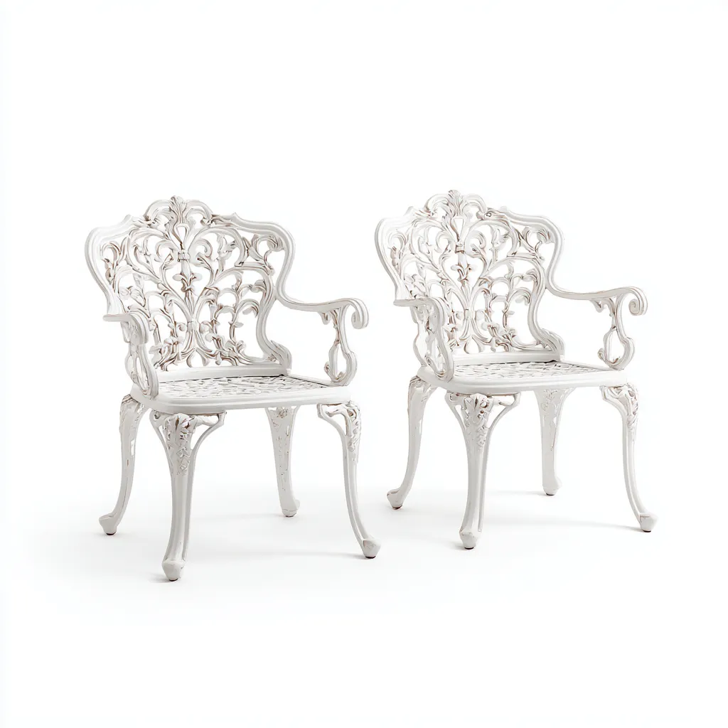 Chaise de jardin-en fonte d'aluminium sculptée-accoudoirs intégrés-60x65x90 cm - blanc - style vintage pour extérieur-Dwellingena