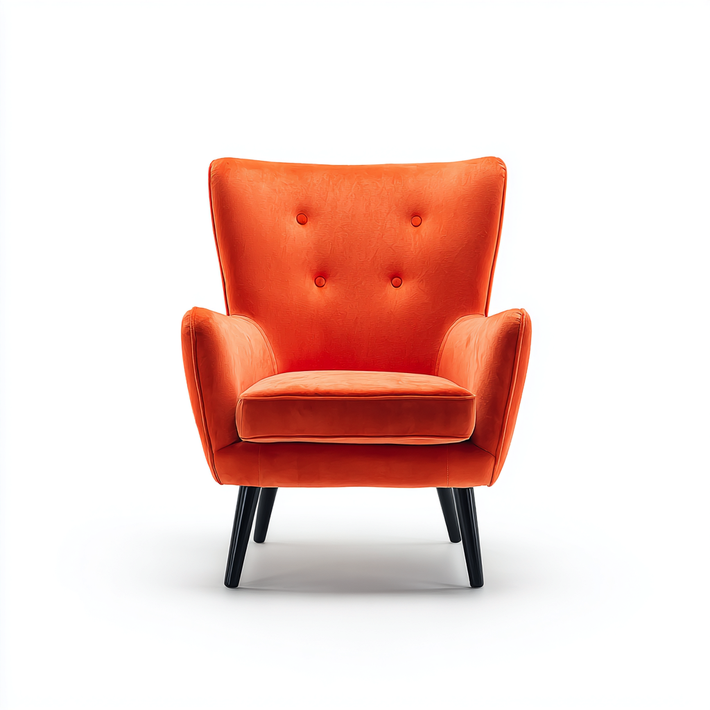Fauteuil - velours et bois - 85x85x100 cm - orange vif - style moderne-Dwellingena