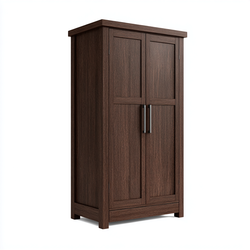 Armoire-2 portes-bois massif-100x55x190 cm - noyer foncé - style contemporain pour chambre-Dwellingena