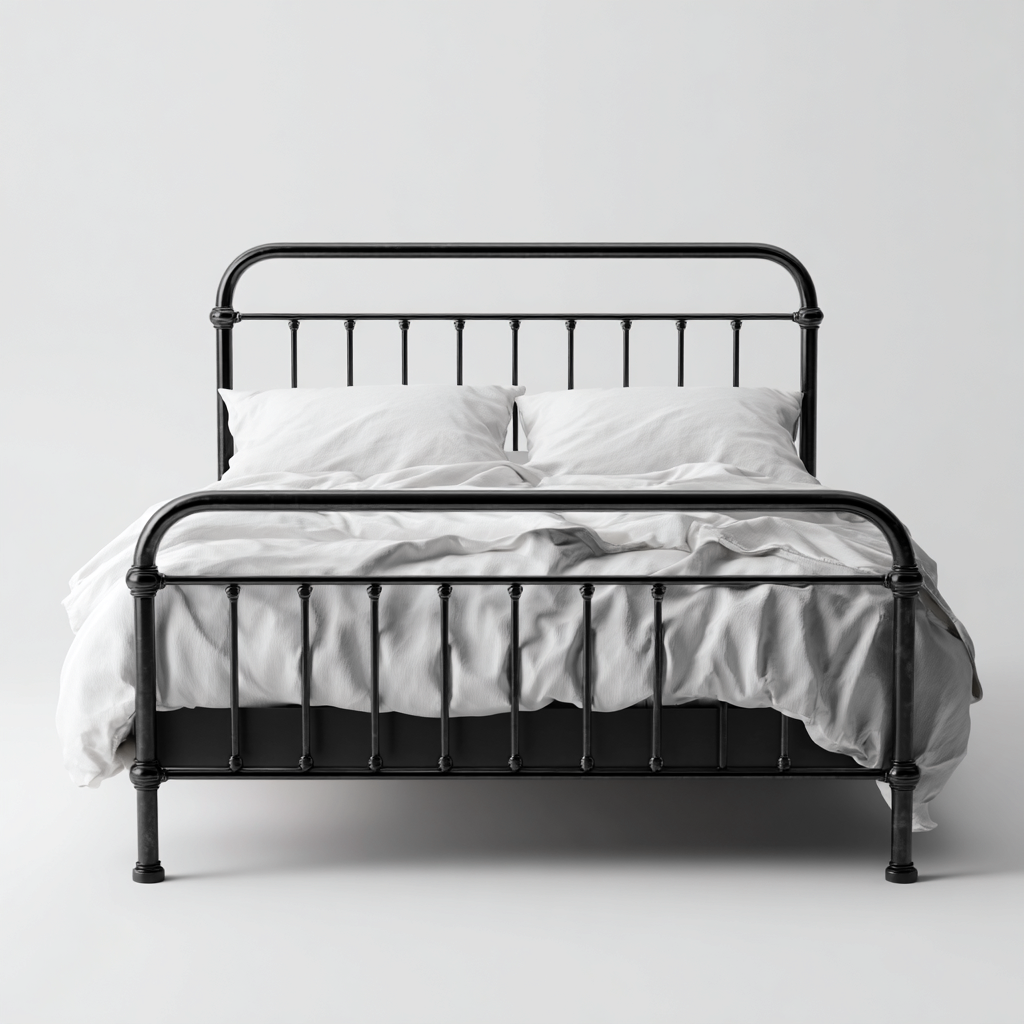 Lit double 160x200x90 cm - noir - design industriel avec barreaux métalliques-Dwellingena