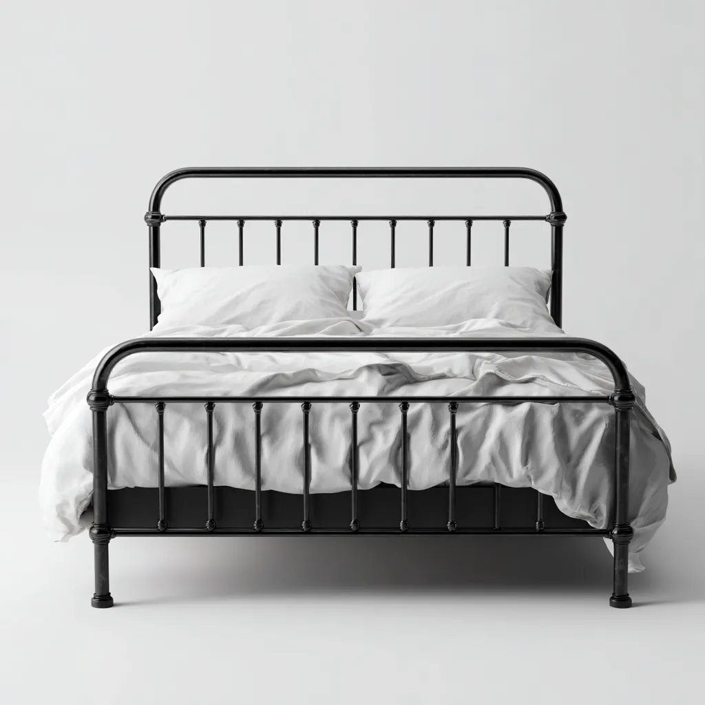 Lit double 160x200x90 cm - noir - design industriel avec barreaux métalliques-Dwellingena