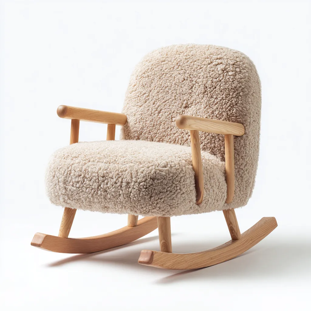Fauteuil à bascule en tissu bouclette et bois 88x92x98 cm - beige-naturel - style nordique-Dwellingena