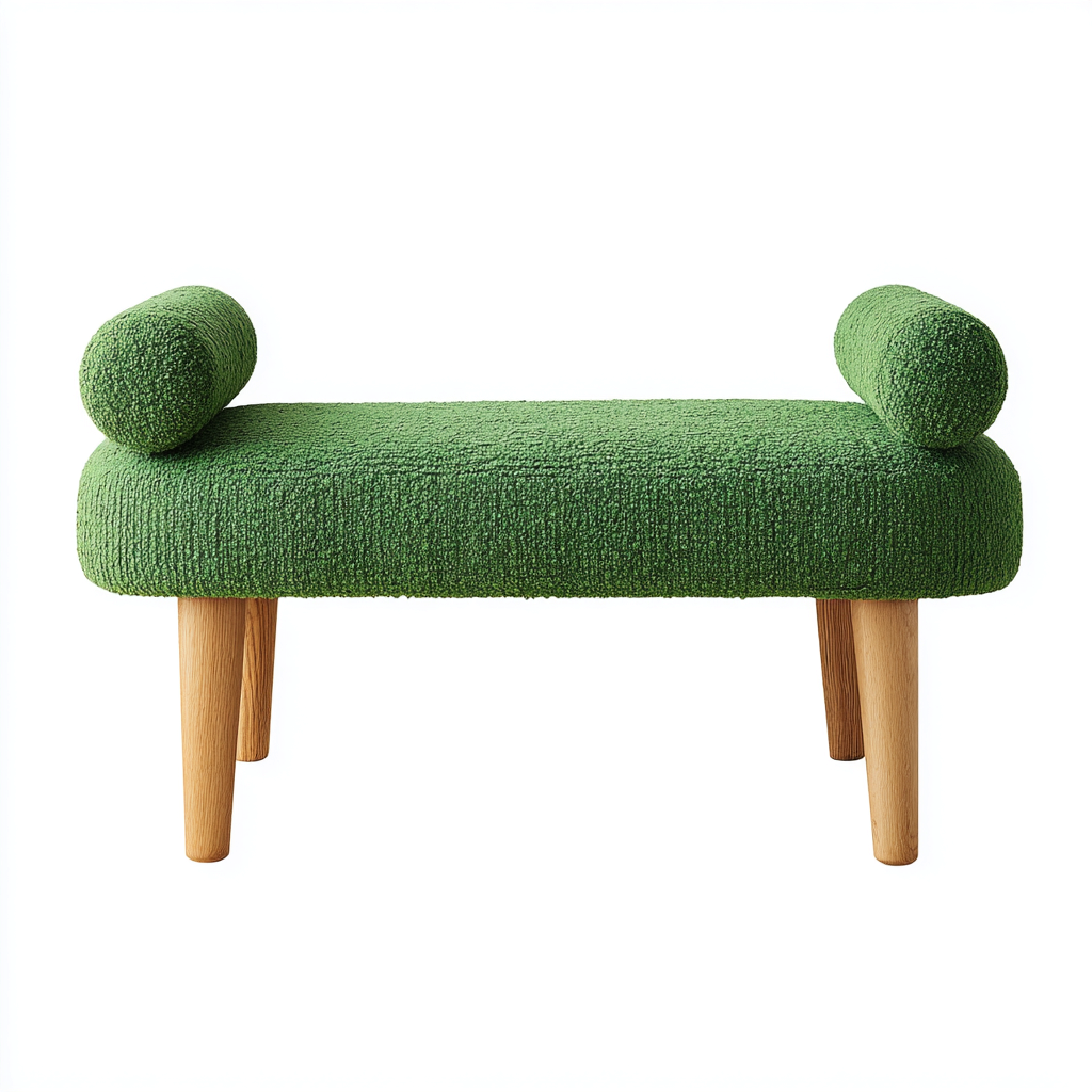 Banc de lit 100x40x55 cm - tissu bouclette vert et bois - style moderne-Dwellingena