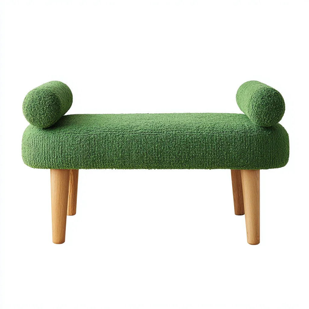 Banc de lit 100x40x55 cm - tissu bouclette vert et bois - style moderne-Dwellingena