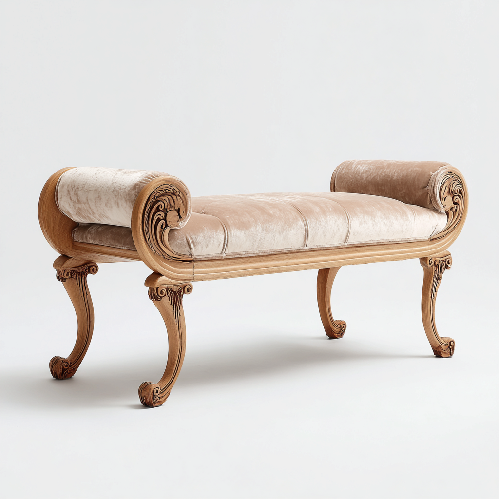 Banc de lit en bois 120x40x50 cm - beige - design classique avec accoudoirs-Dwellingena