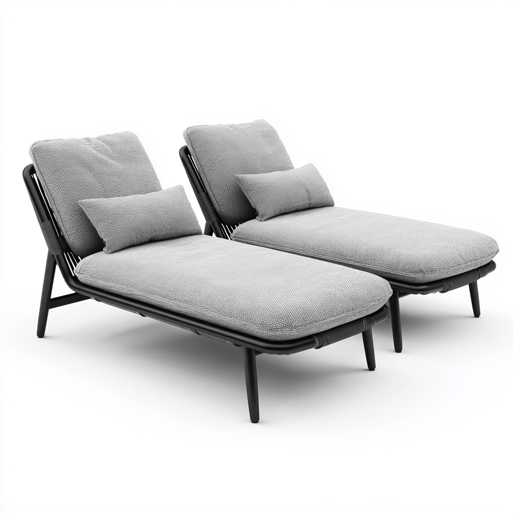 Chaise longue de jardin en métal et tissu 180x65x80 cm - gris foncé-noir - design contemporain-Dwellingena