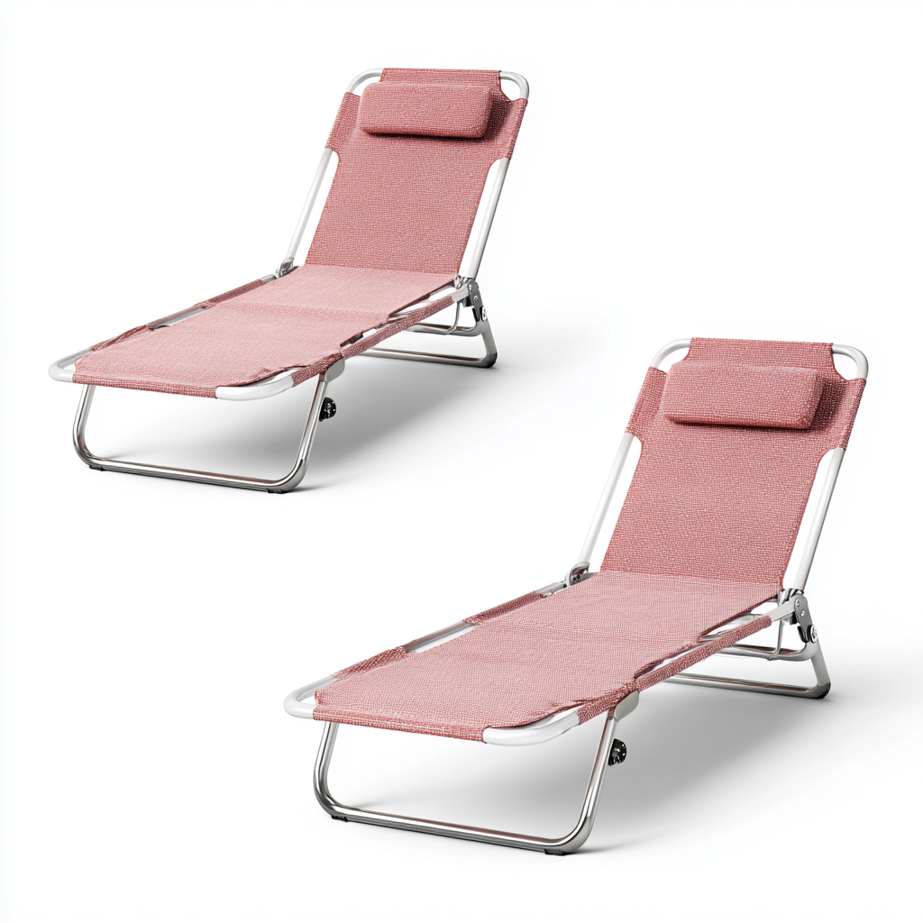 Chaise longue-pliable en aluminium avec toile rose-structure légère et dossier ajustable-190x60x80 cm - rose-gris argenté - design moderne pour extérieur-Dwellingena