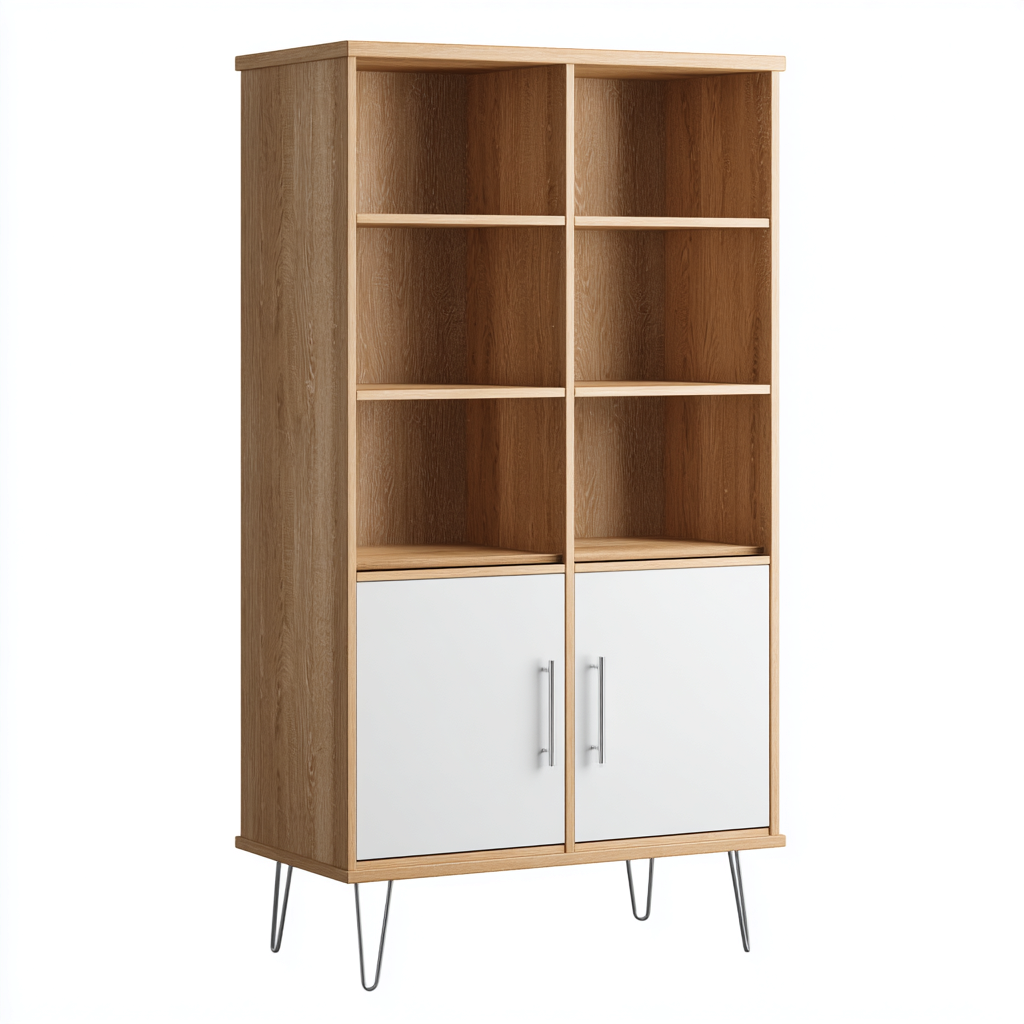Bibliothèque - bois et métal - 90x35x170 cm - chêne clair-blanc - style scandinave moderne-Dwellingena