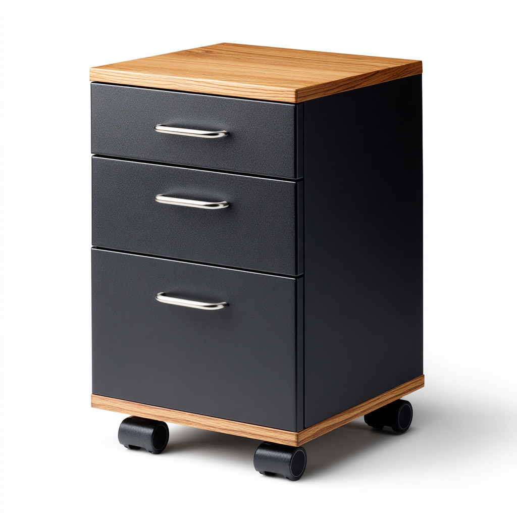 Armoire de bureau - métal et bois - 40x48x70 cm - noir-bois naturel - style industriel moderne-Dwellingena