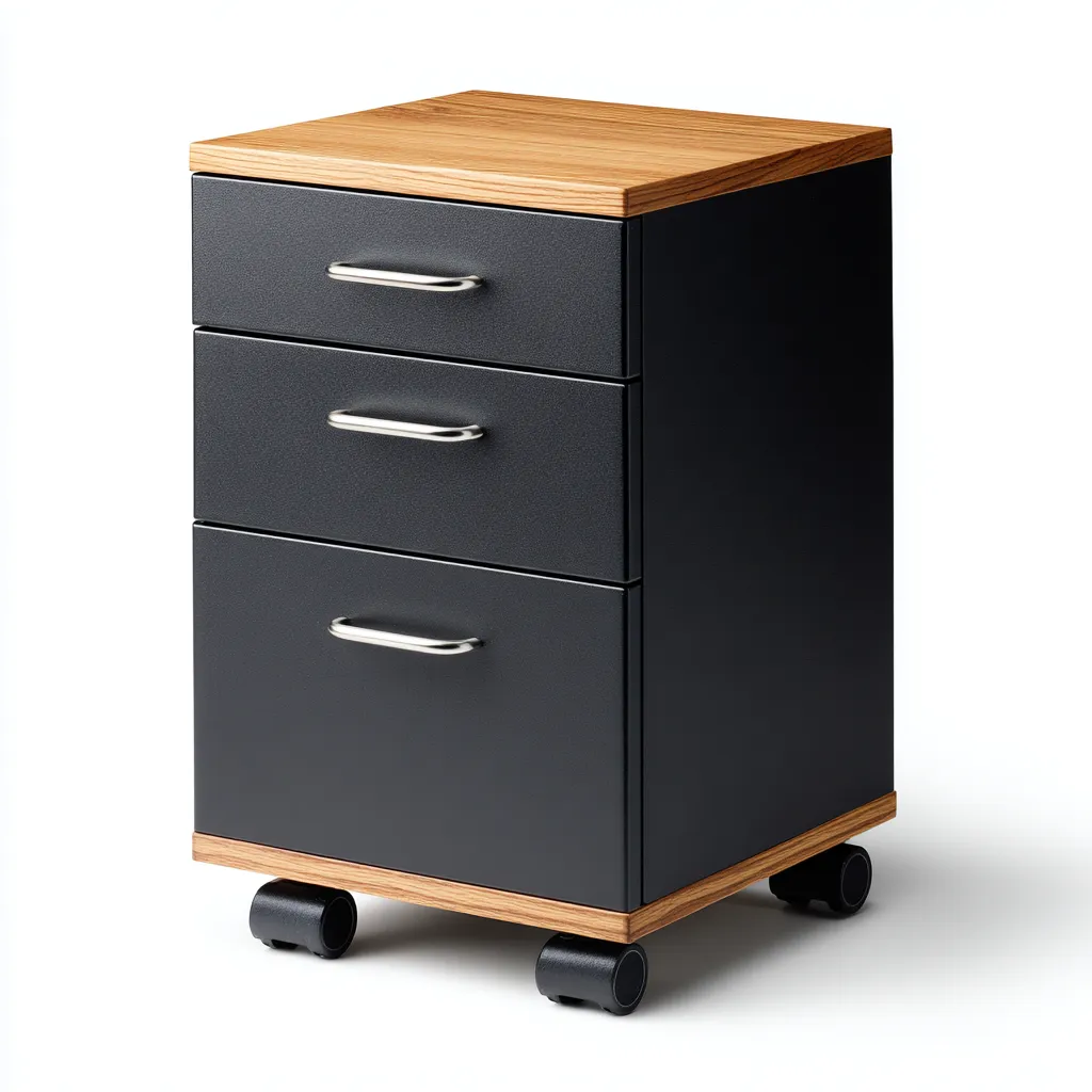 Armoire de bureau - métal et bois - 40x48x70 cm - noir-bois naturel - style industriel moderne-Dwellingena