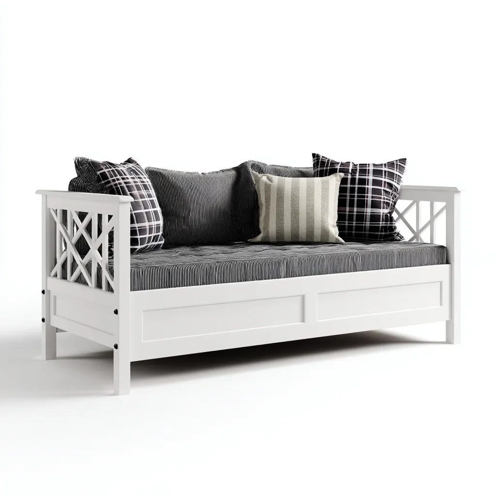 Canapé lit-bois MDF-200x90x85 cm - blanc-gris - style côtier moderne pour salon ou chambre-Dwellingena